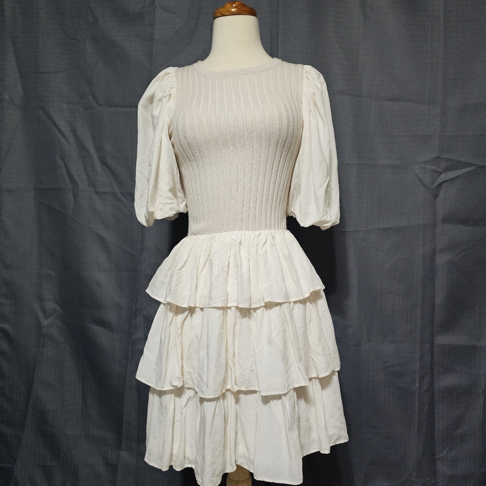 Francesca's Dianna Puff Sleeve Ruffle Knit Dress